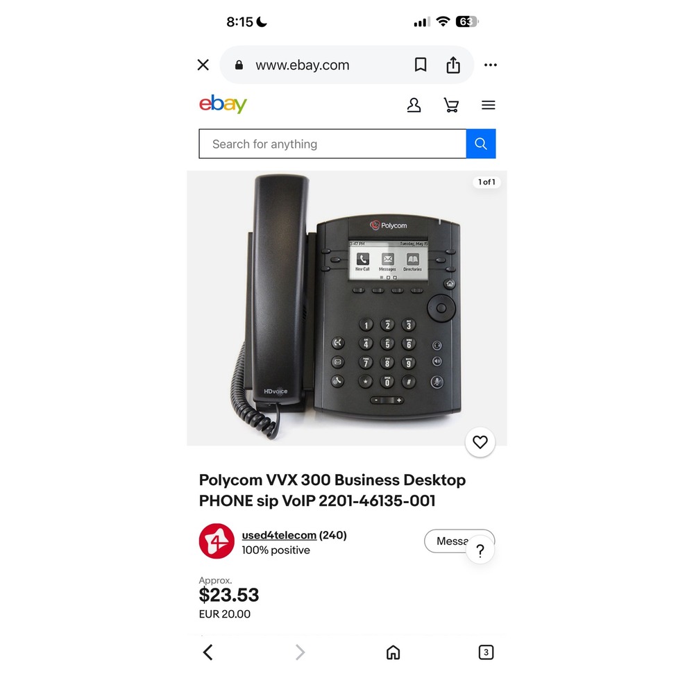 Polycom VVX 301 Business IP Phone‎ VoIP 6-Line HD Voice 3111-48300-001 Black
